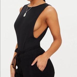Black Crepe Side Boob Thong Bodysuit